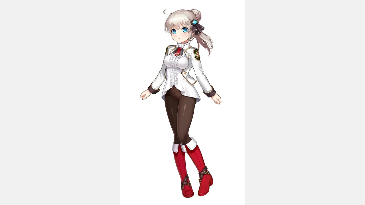 罗玛莎身穿白色制服、深色长裤和红色长靴的全身立绘