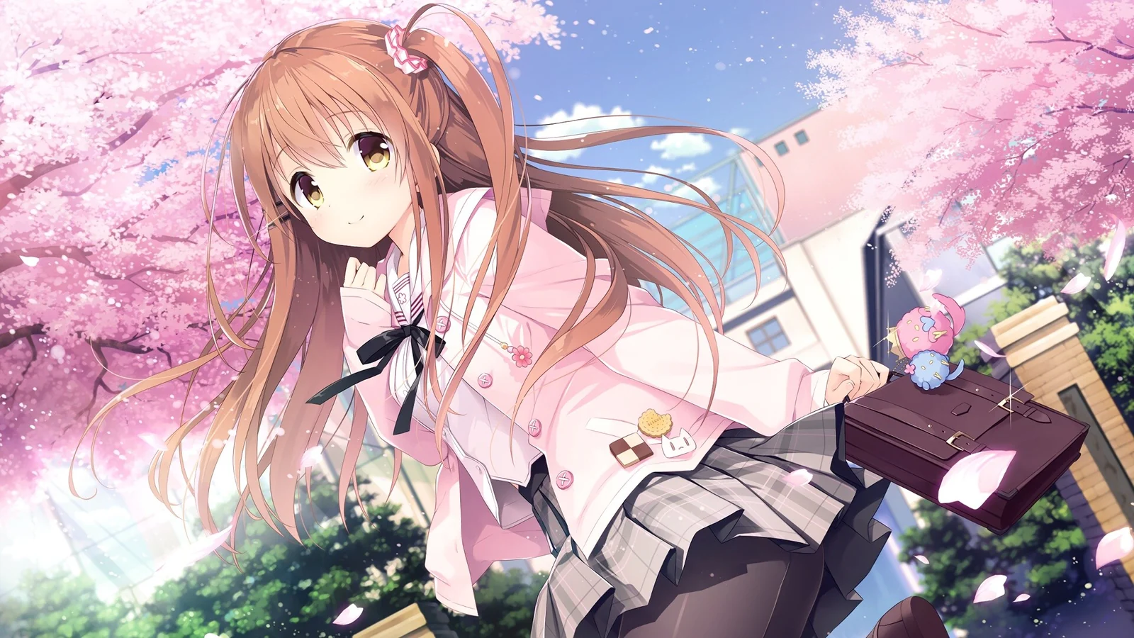 姬野星奏站在樱花盛开的校园中