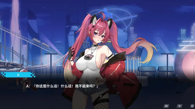 A站在夜晚游乐园前的对话画面