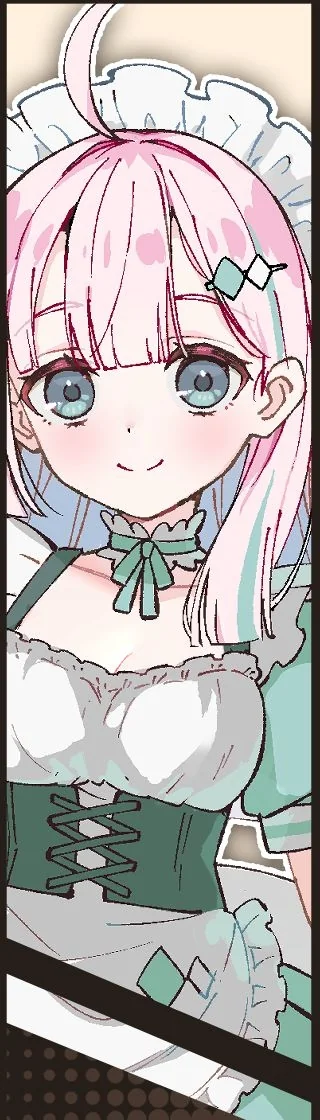 粉色头发、穿着绿白女仆装的看板娘罗泽